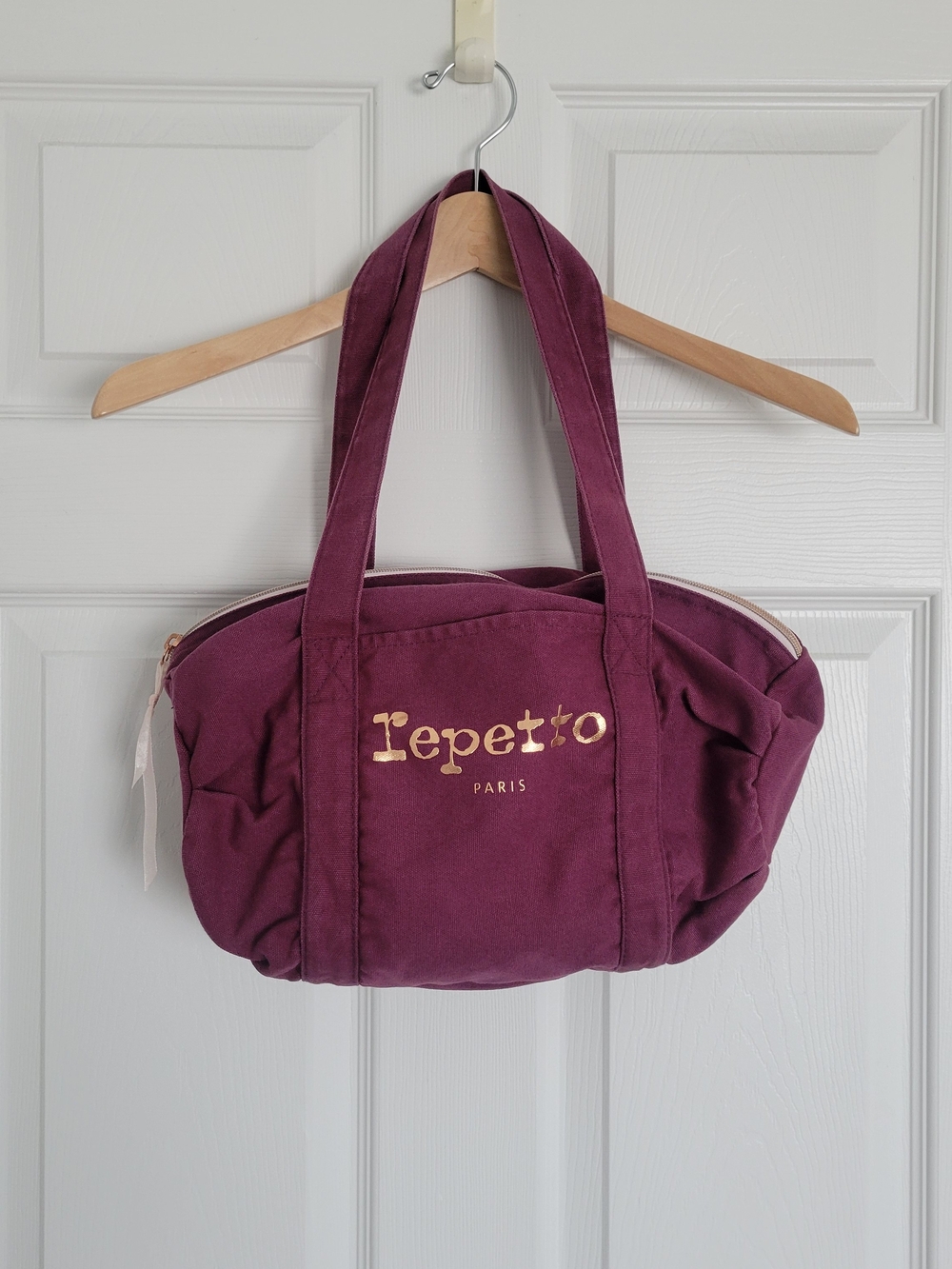 Repetto Paris Women's Burgundy & Rose Gold Canvas Medium Duffle Bag Purse